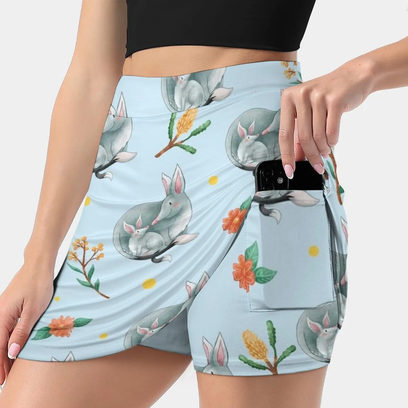 Blue Australian Bilby Pattern Women's skirt Mini Skirts A Line Skirt With Hide Pocket Australian Bilby Blue Natives Australian