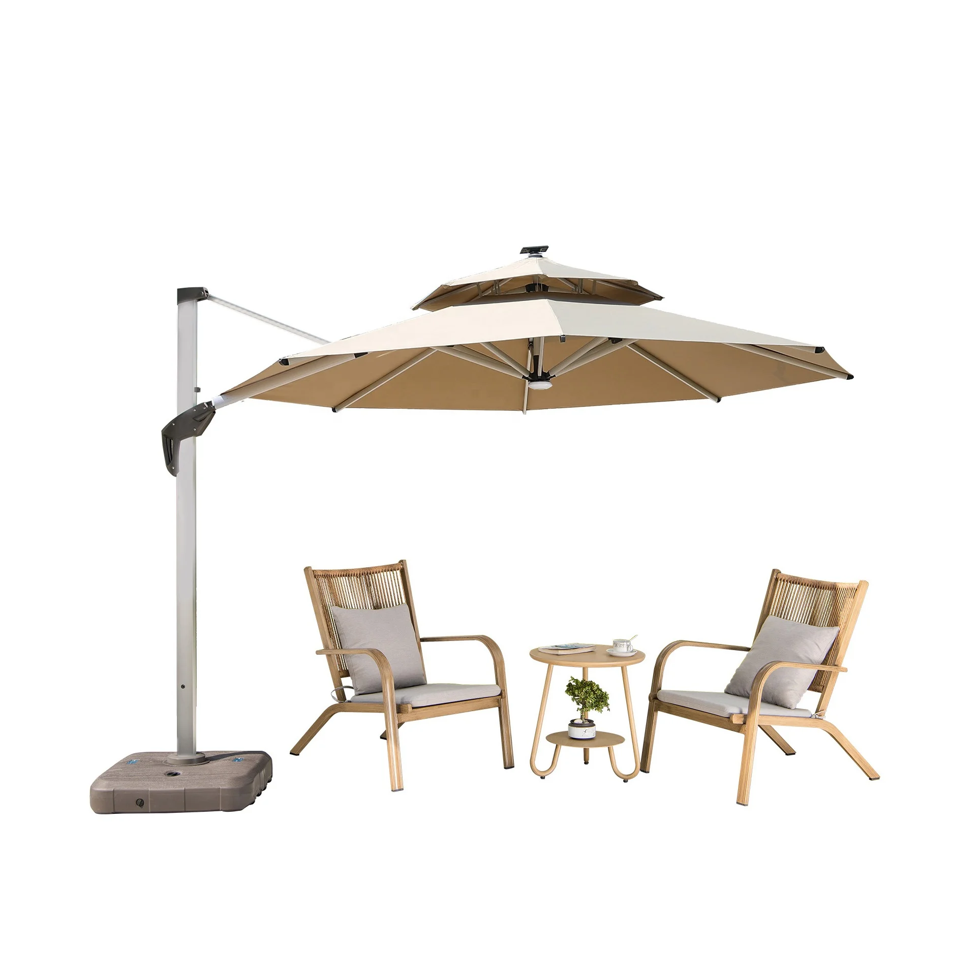 

Hot Sale Sun-brella Square Shape Cantilever Umbrella With Waterbase Garden Umbrellas With Led Light