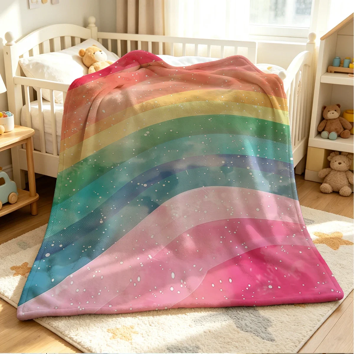 Rainbow Mist Flannel Blanket Warm Soft Halloween Christmas Couch Cozy Decorative Decor Gift All Season