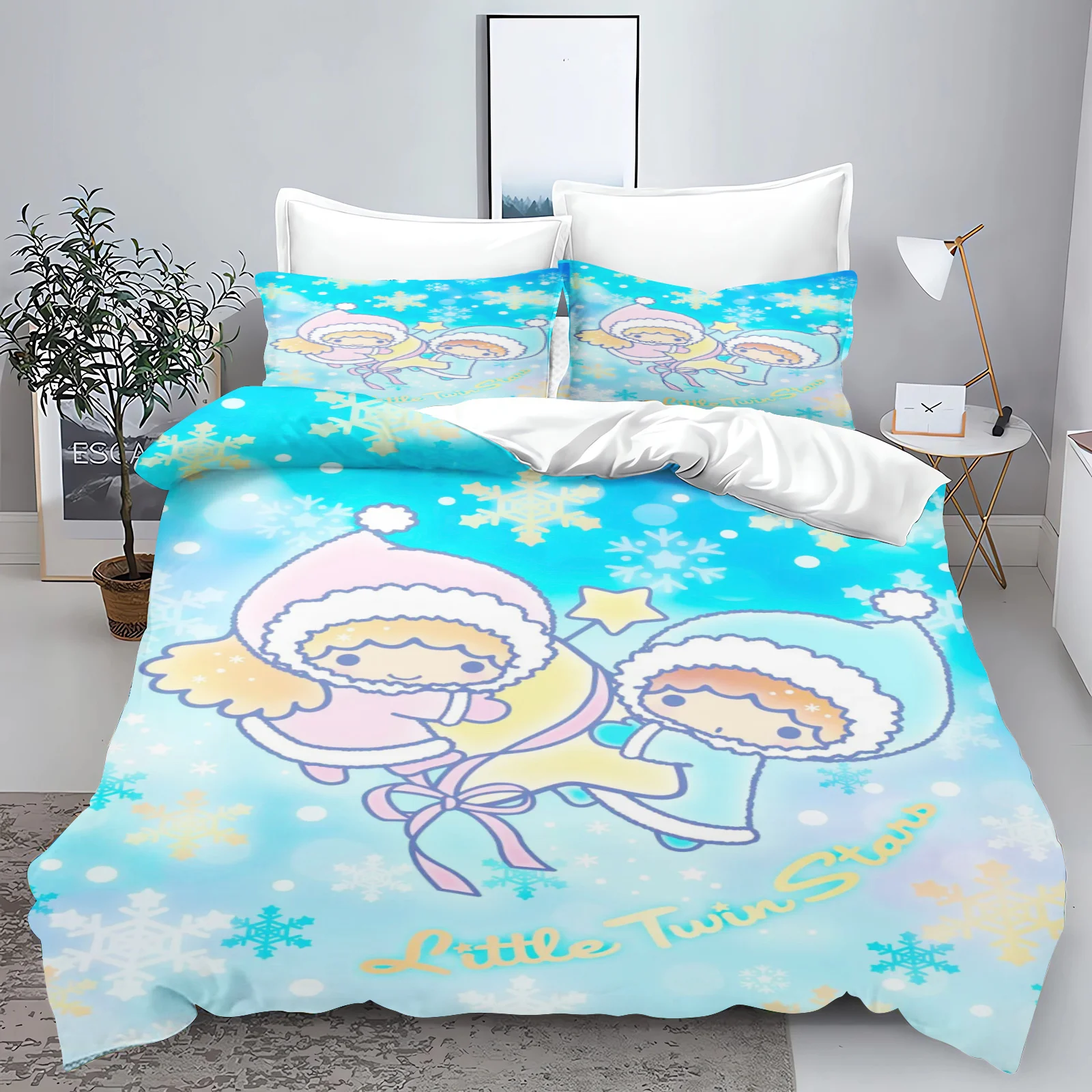 Little Twin Stars Sanrio Bedding Sets Cute Comforter Cover Bed Cover Duvet Cover Pillow Case 2-3 Pieces Sets Kids Adult Size