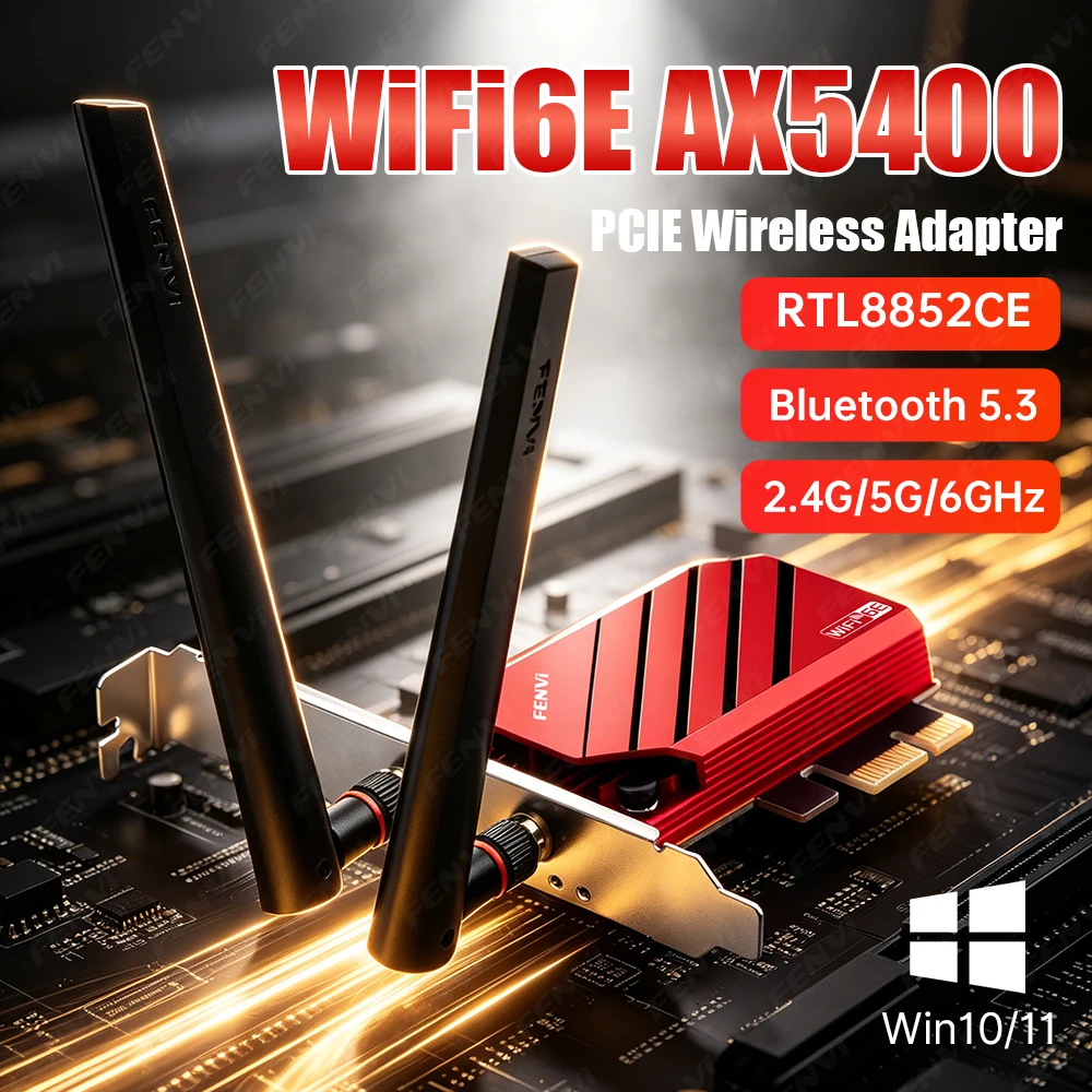 WiFi 6E AX5400 PCI-E Adapter RTL8852CE BT 5.3 Tri Band 2.4G/5G/6Ghz Gigabit Wireless Network Card 802.11AX For Desktop Win 10/11