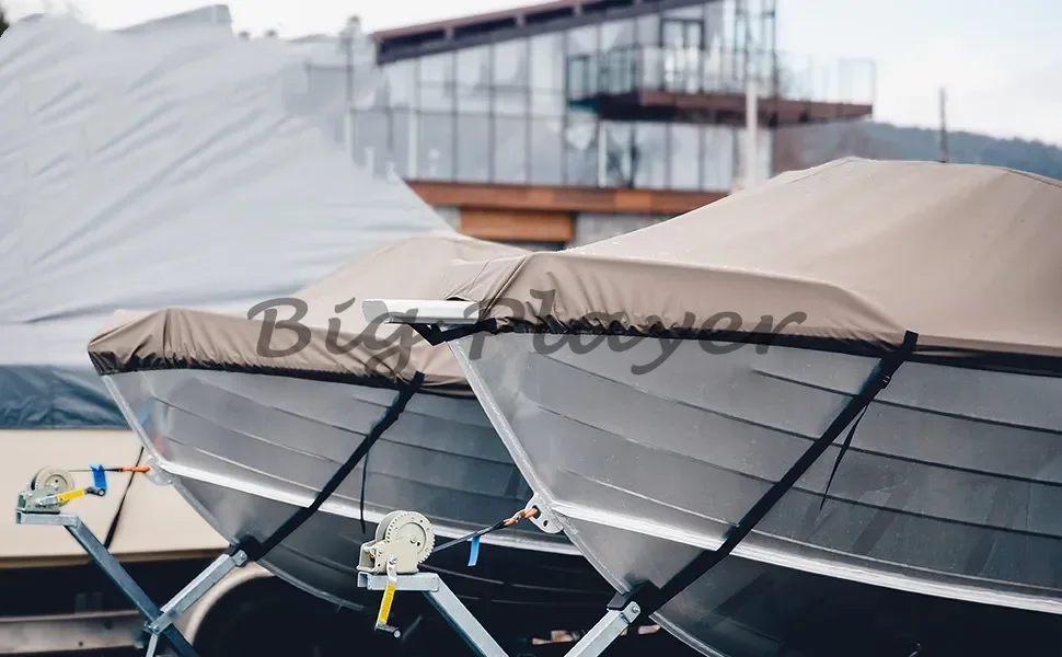 600D 10-24FT V-Trailer Boat Cover Outdoor Oxford Cloth Rainproof Anti-UV Dust Cover Marine Trailerable Canvas Boat Accessories