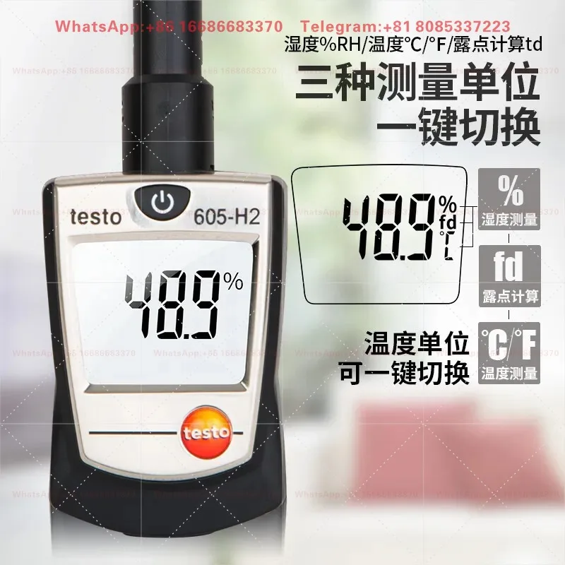 605-H1/H2 Mini Pipeline Digital Thermohygrometer 605i Incubator Temperature Humidity Measuring Instrument