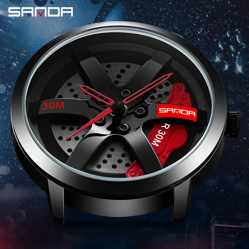 SANDA-reloj deportivo p1061para Hombre, cronógrafo de pulsera de cuarzo, diseño de llanta, Hub creativo, resistente al agua
