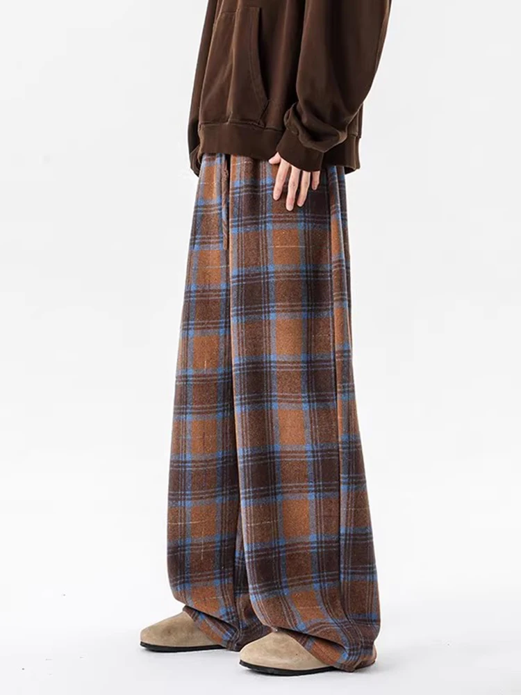 

Мужские повседневные твидовые брюки свободного прямого кроя для весны и осени, модные широкие брюки свободного кроя, удобные и стильные