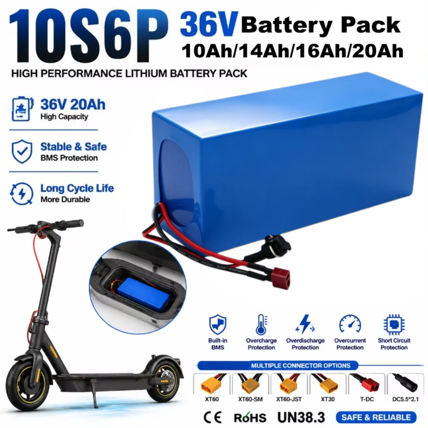 Aleaivy High Power 36V Lithium Battery Pack 10Ah/14Ah/16Ah/20Ah 10S4P 10S6P for Electric Motorcycle Scooter with BMS 500-1000W