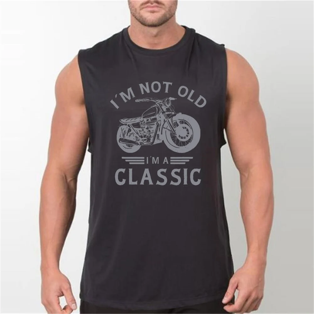 Men's Summer Casual Loose Sleeveless Vest Retro Motorcycle Print Comfortable Breathable round Neck Fitness Sports Vest