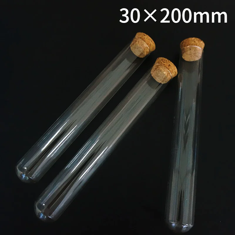 12pcs/lot Clear 30x200mm Glass Test Tube With Cork Round Bottom