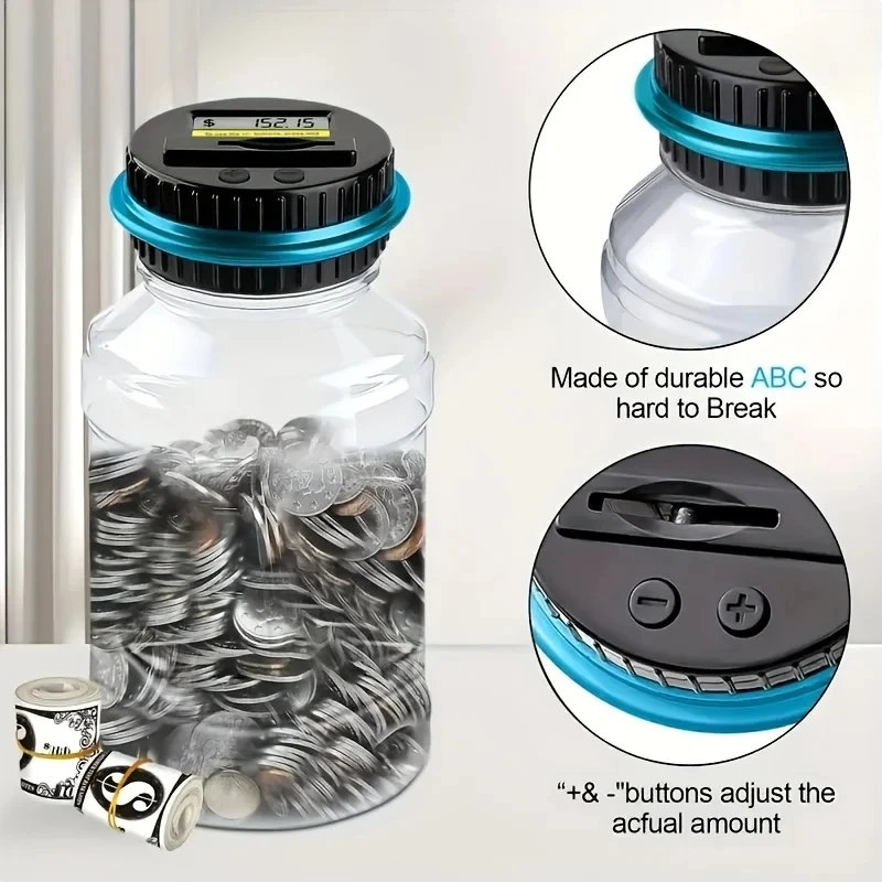 1pc Smart Counting Piggy bank Adult piggy bank LCD displays the amount of money transparent jar as you take as you save