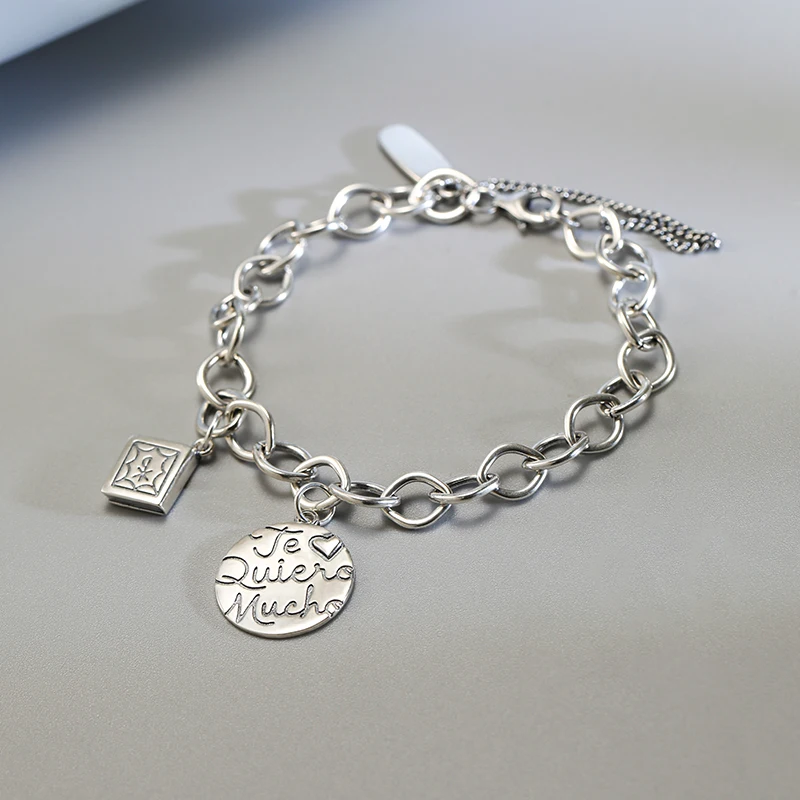 

Genuine 925 sterling silver Forged Link Charm Bracelet paired with "I love you very much" and "The Bible" pendants