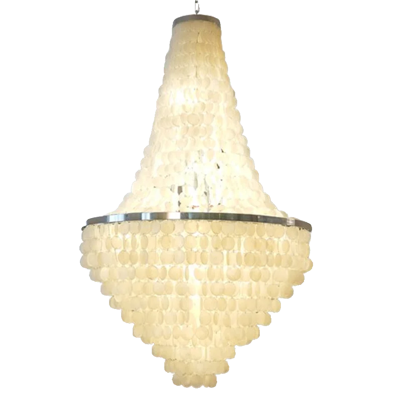 

French cream natural shell long chandelier living room duplex building villa living room loft staircase large chandelier