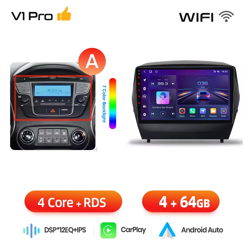 Junsun draadloze CarPlay Android Auto autoradio voor Hyundai ix35 / Tucson Mk2 (LM) 2009-2015 met ingebouwde koelventilator, Android GPS navigatie, multimediaspeler, WiFi, DSP, RDS, BT, SWC, IPS