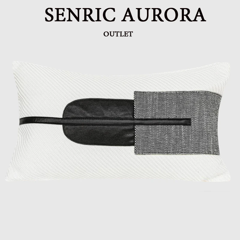 

Современный простой чехол для подушки, черно-белая кожаная поясная наволочка с хлопковым и льняным дизайном для домашнего отеля, дивана-кровати