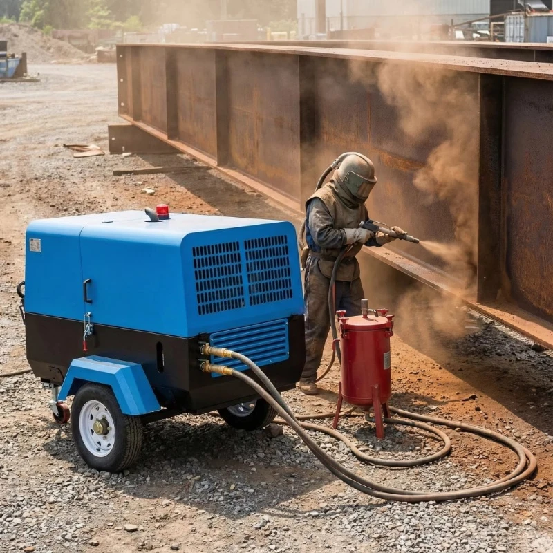 Customized 185 Cfm Portable Diesel Air Compressor for Sandblasting Tire Inflator Portable Air Compressor