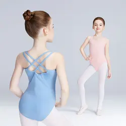 Girls Ballet Leotards Kids Cotton Camisole Dance Leotards Cross Criss Back Ballet Bodysuit Girls Gymnastics Leotard with Lining