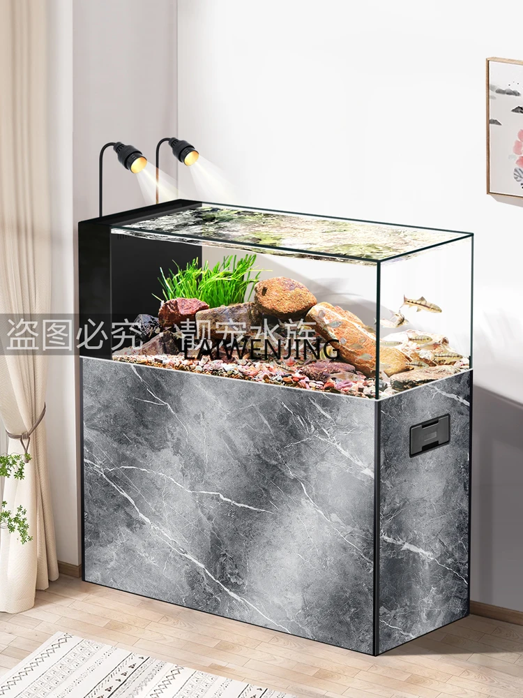 

MJY living room aquarium screen floor-to-ceiling glass landscaping ecological stream aquatic plant tank