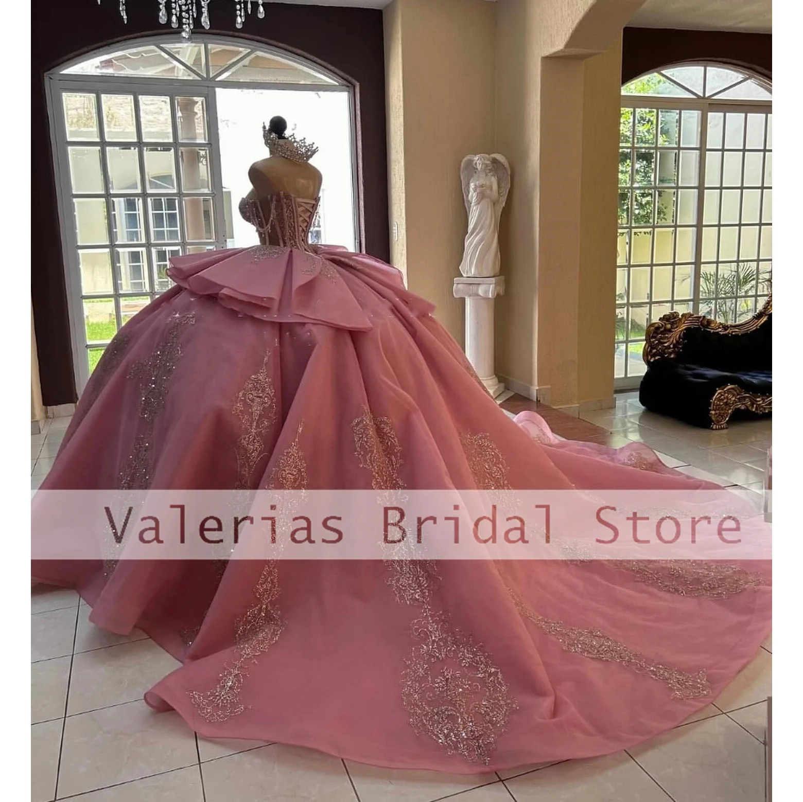 Mooie Roze Quinceanera Jurk Bal Gonws Lovertjes Kralen Lieverd Prinses Prom Jurken Verjaardagsfeest Jurken Vestidos De Fiesta