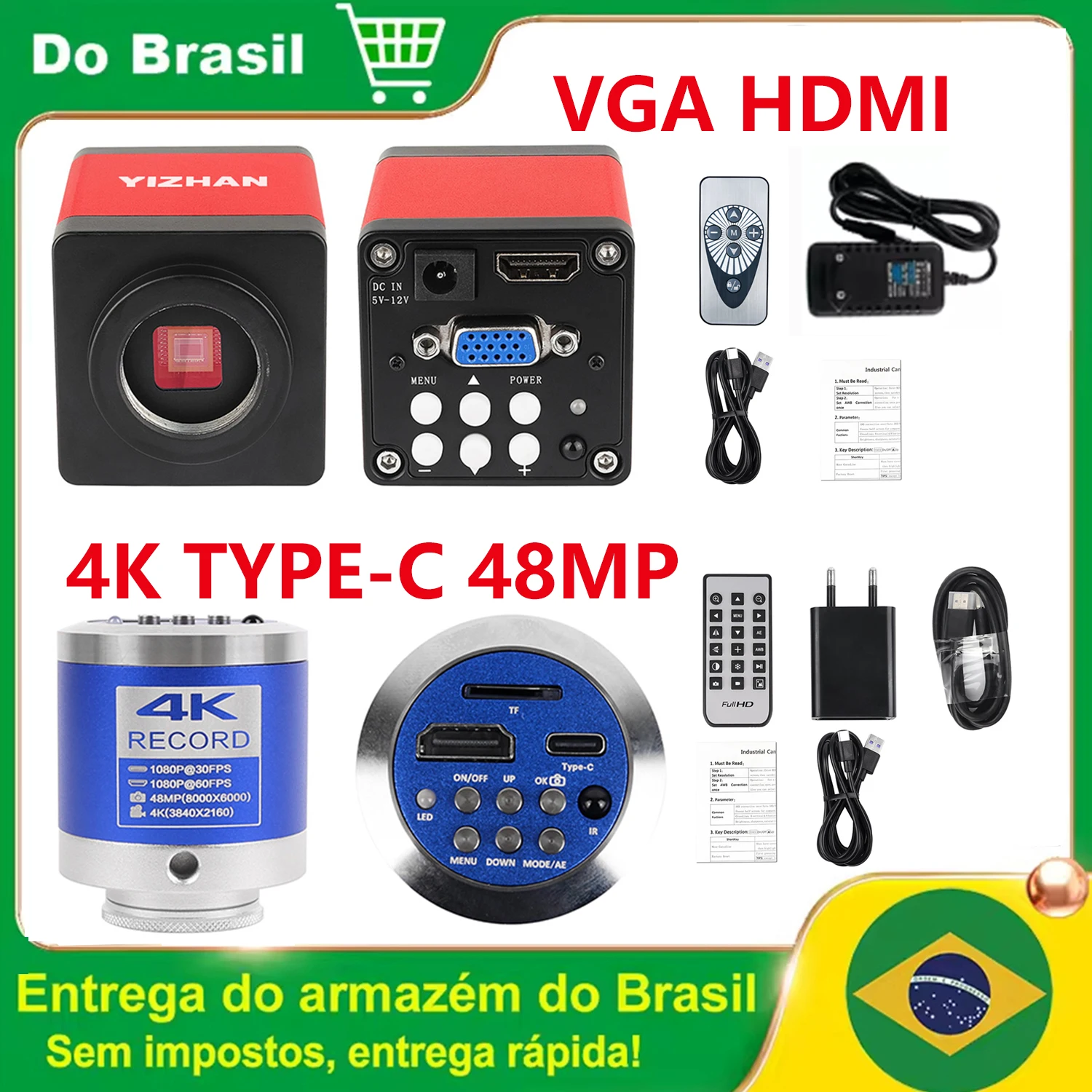 Câmera de microscópio digital 4k hdmi usb TYPE-C 48mp ultra hd 60fps 1080p câmera de microscópio industrial microscópio vga para solda entrega de 24 horas do armazém brasileiro Cámara de Microscópio de Vídeo