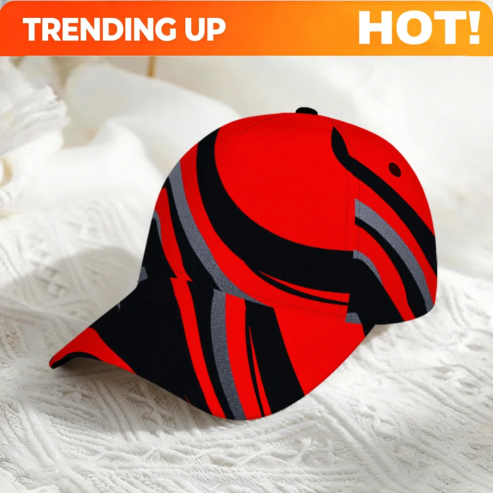 Custom 1pc, 2D Flat Red And Black Waves Pattern Baseball Cap – Stylish And Trendy Duckbill Hat, Made From Lightweight And Breath