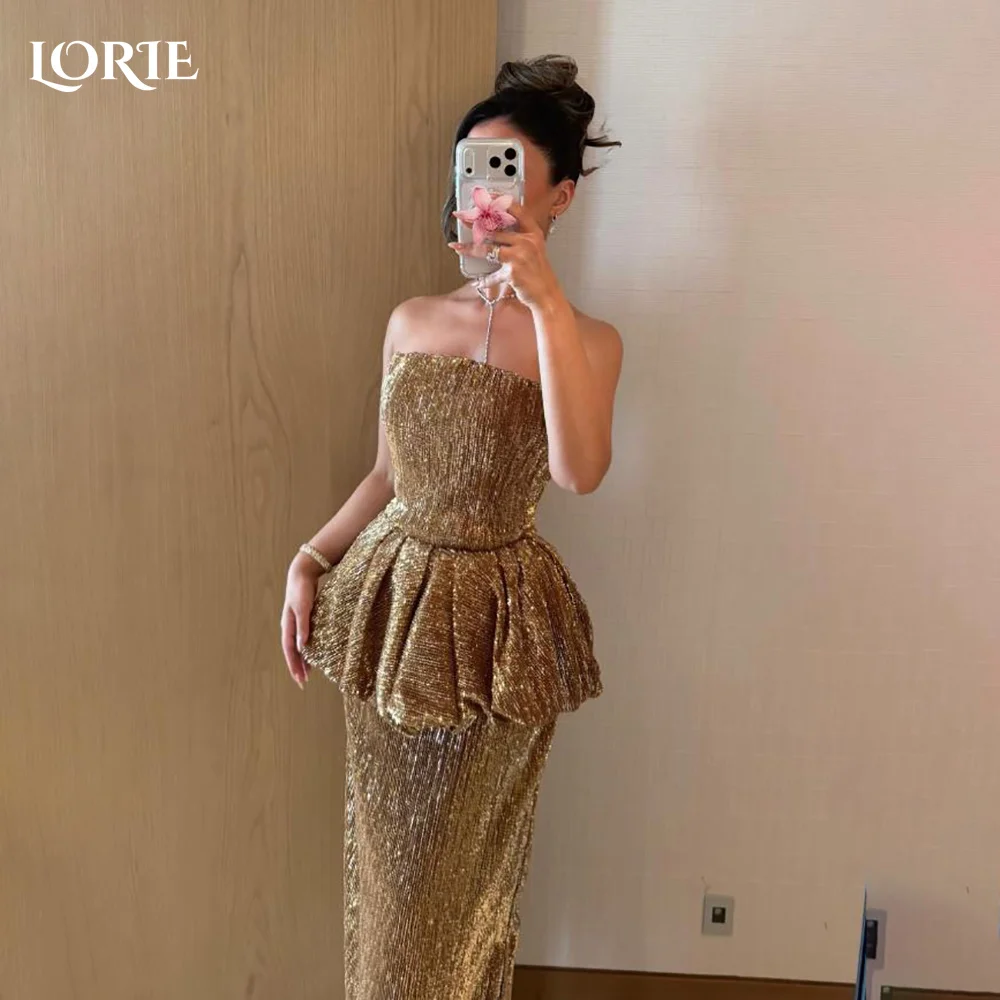 

LORIE Sexy Shiny Sparkly Party Gowns Two Pieces Strapless Ankle Length A-Line Formal Dresses Customized Mermaid Party Prom Dress