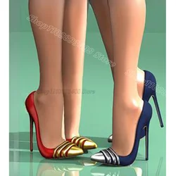 Blue Splicing Patent Leather Stiletto Pumps British Style Spring New Fashion Women Party Dress Shoes 2024 Zapatos Para Mujere
