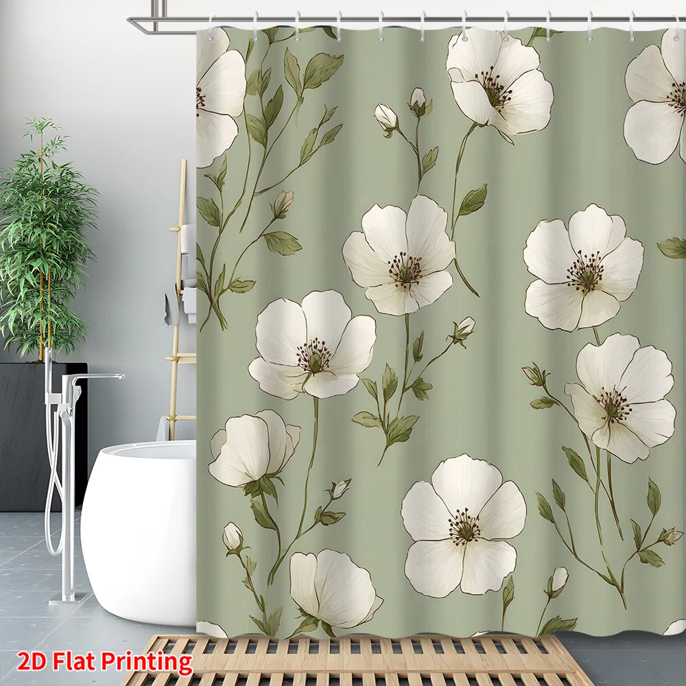 Elegant Poppies Floral Shower Curtain Waterproof Botanical Watercolor Print Bathroom Decor 180x180cm