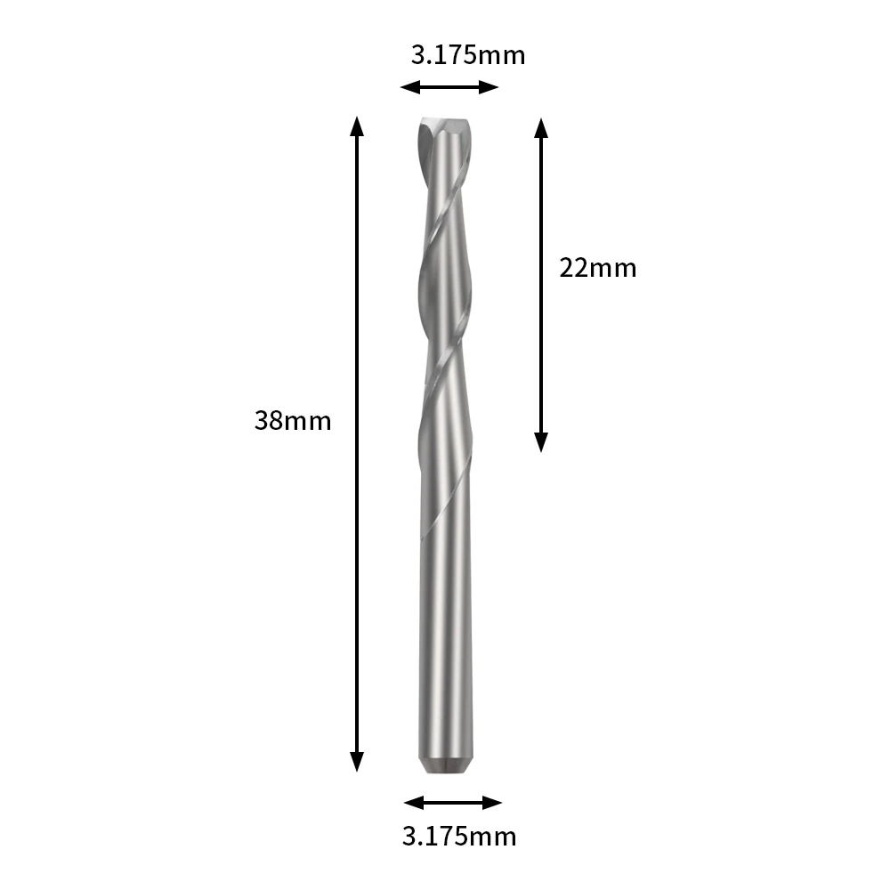 3.175mm Double-Flute Spiral Taper End Mill, 3.175mmx22mm for CNC Engraving Machines with ER11-3.175 Collet 1pc.