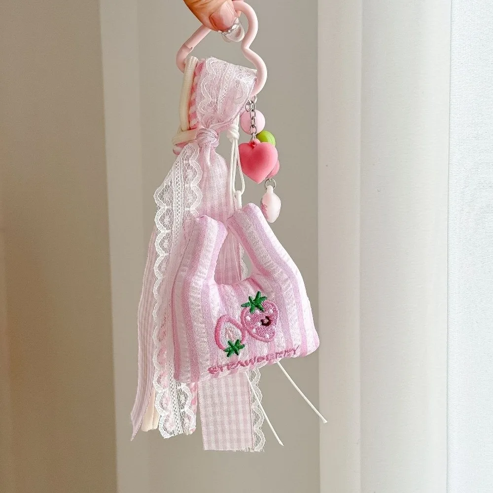 Soft Bag Charm Heart Patch Lightweight Keychain Pendant Korean Style Strawberry Lemon Embroidery Fruit Key Ring