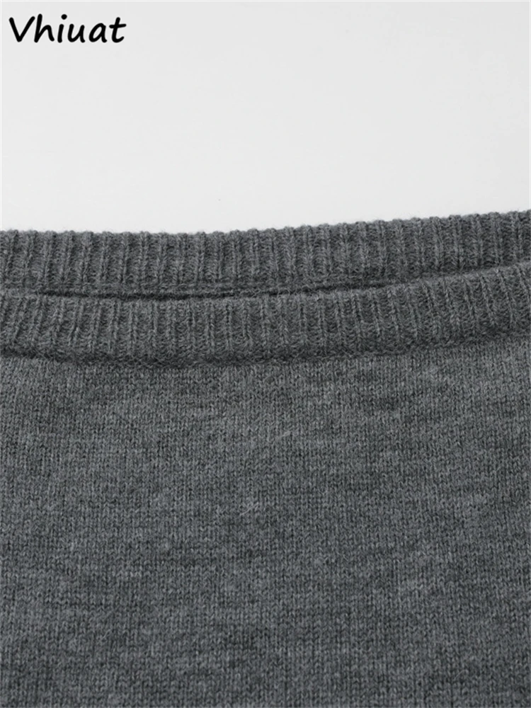 Vhiuat-suéter elegante de punto para mujer, ropa de otoño e invierno, jerséis ajustados informales a la moda, Jersey liso, Tops, Pull 2025