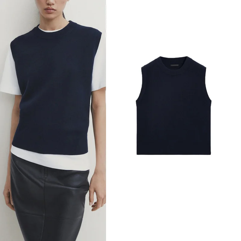 

Spring Summer New Sle MD Women's Knitted Vest round Ne Commute Sle Inner Wear Layering Milan Knitwear 5739570