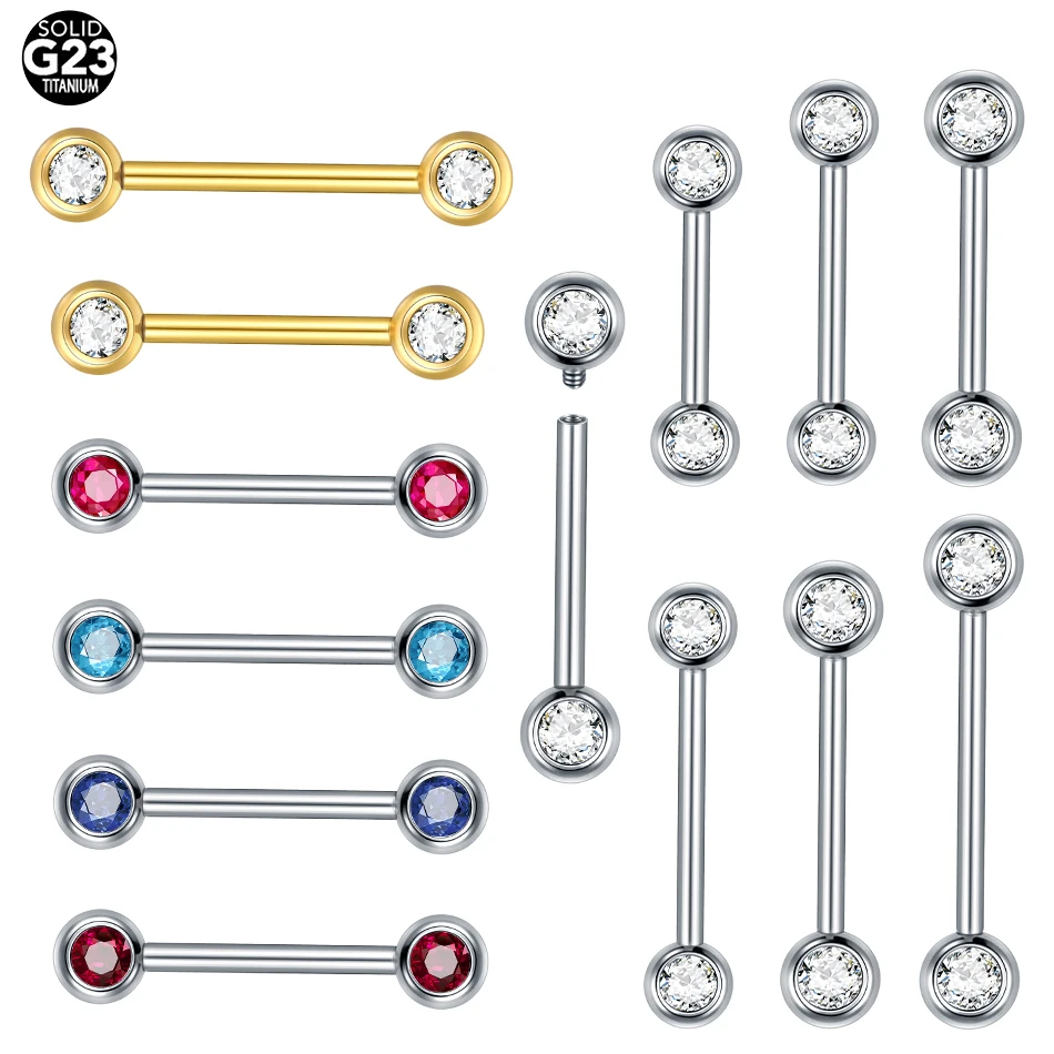 1PC ASTM F136 Titanium Crystal CZ Nipple Ring 14G Internally Thread Straight Barbell Nipple Mamilo Piercing Sexy Women Jewelry