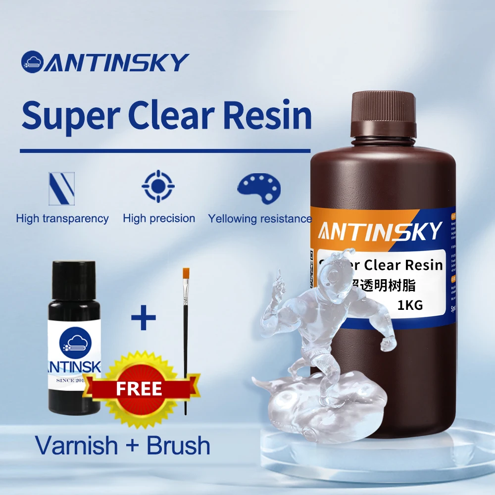 ANTINSKY Ultra Clear SLA LCD 3D Resin 1kg Super High Transparency Resin for Transparent Prototype & Crafts