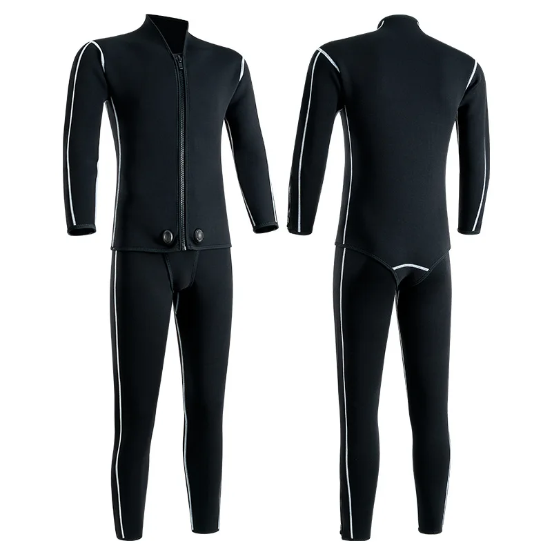 Wetsuit Men's Deep Diving Fish Hunting 3/5mm Free Diving Outdoor Black Zipper Thermal Split Wetsuit