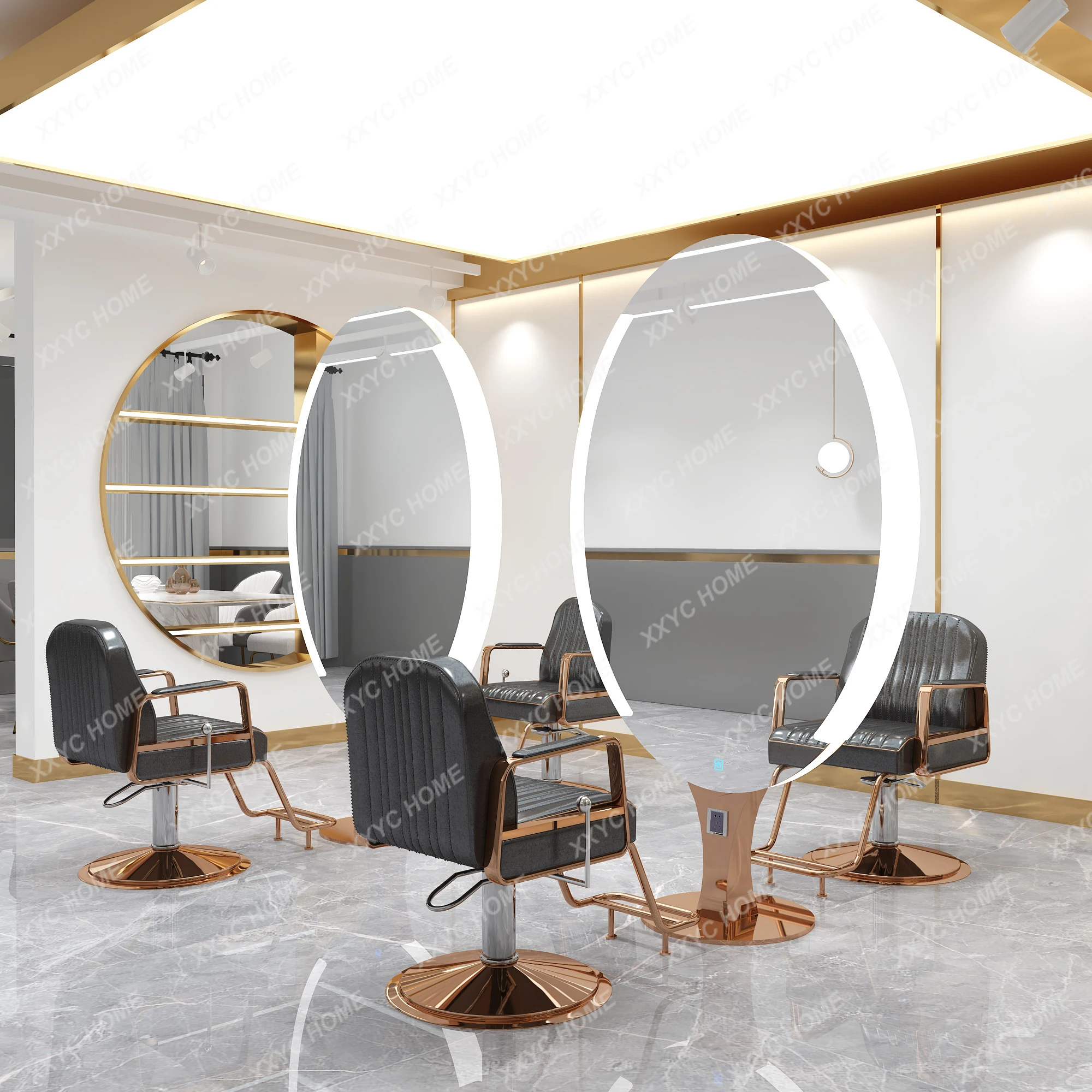 YX Trendy Oval Salon Dressing Table Hair Salon Special Order Double Mirror Floor