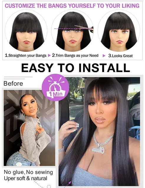 Best-selling 26-inch synthetic wig for long straight hair for Halloween cosplay, daily use wig, high-temperature hair accessory