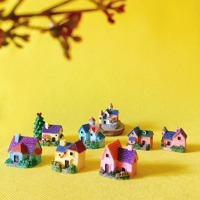 8 Pcs/little house/villa/miniatures/lovely cute/fairy garden gnome/moss terrarium decor/crafts/bonsai/diy supplies