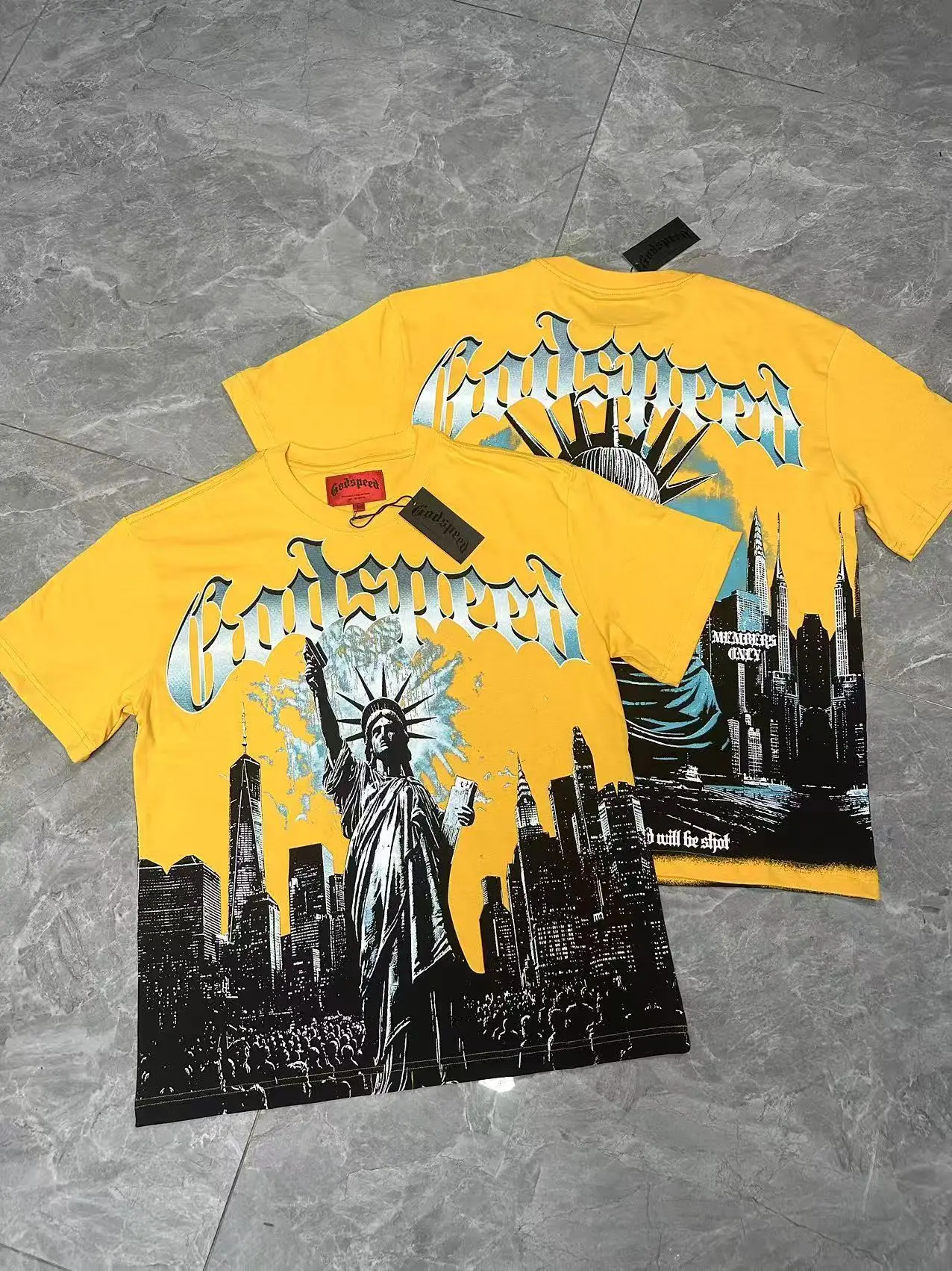 

New 2025ss Godspeed Black Tshirt American High Street Hip Hop Trendy Brand Blue Summer Casual Loose Skull Print Cotton 100%