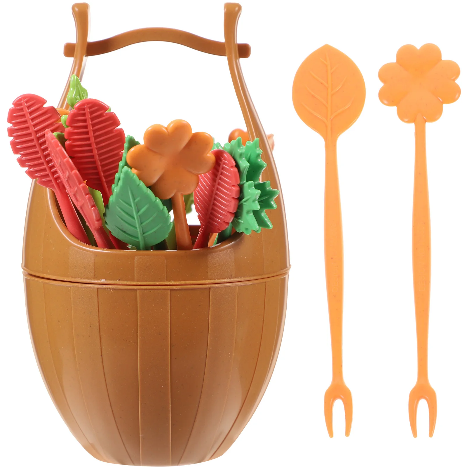 

17pcs Fruit Picks Set Biodegradable Wheat Stalk Material Nonporous High Density -20 To 120°C Heat Resistant Lovely Leaf Design