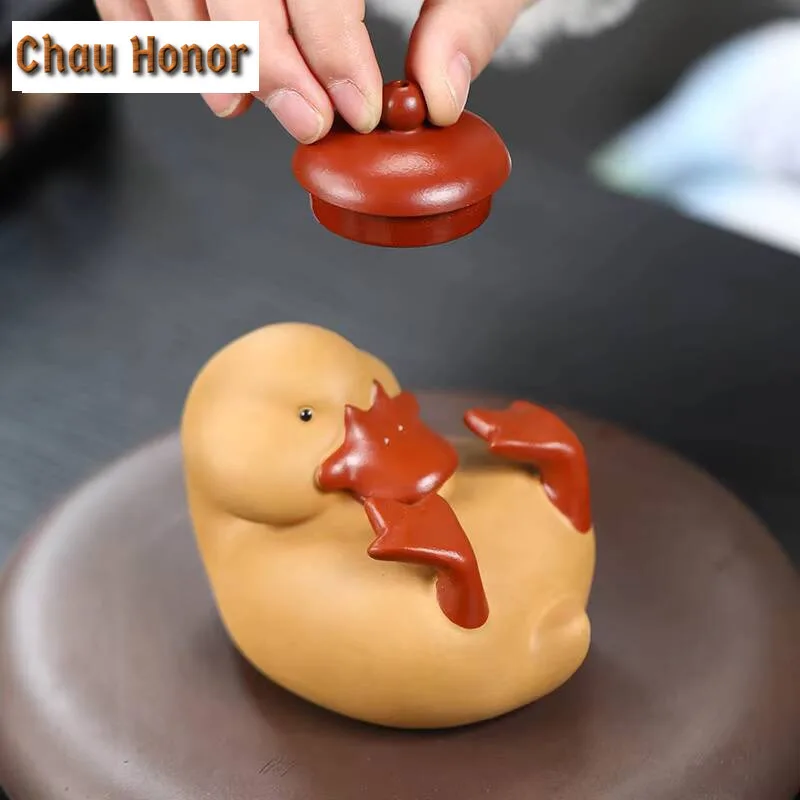 

Creative Small Yellow Duck Teapot Cover Holder Yixing Purple Clay Cover Frame Zisha Pot Lid Shelf Tea Pet Tea Set Art Collection