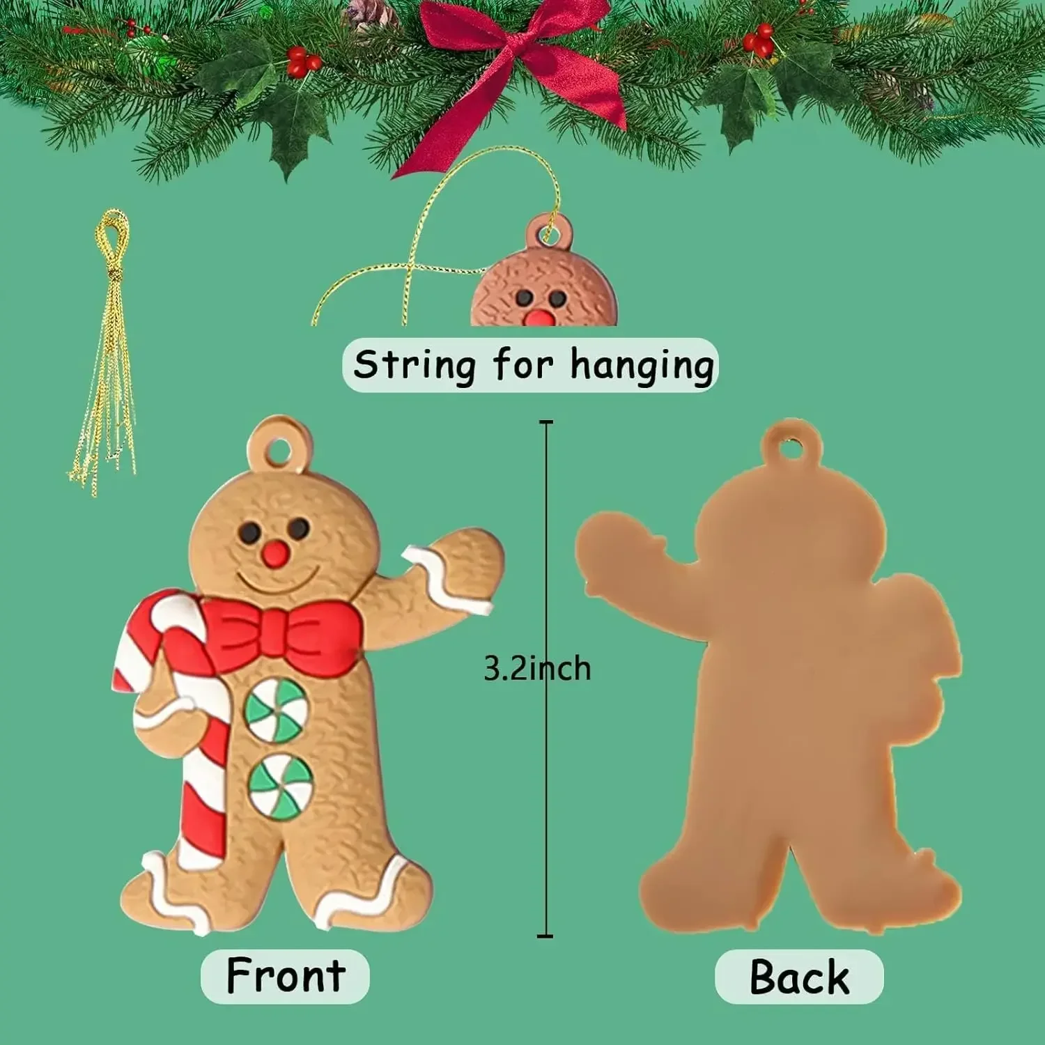 Adornos de hombre de jengibre para árbol de Navidad, figuras de pan de jengibre de plástico surtidas, adornos, decoraciones colgantes para árbol de Navidad