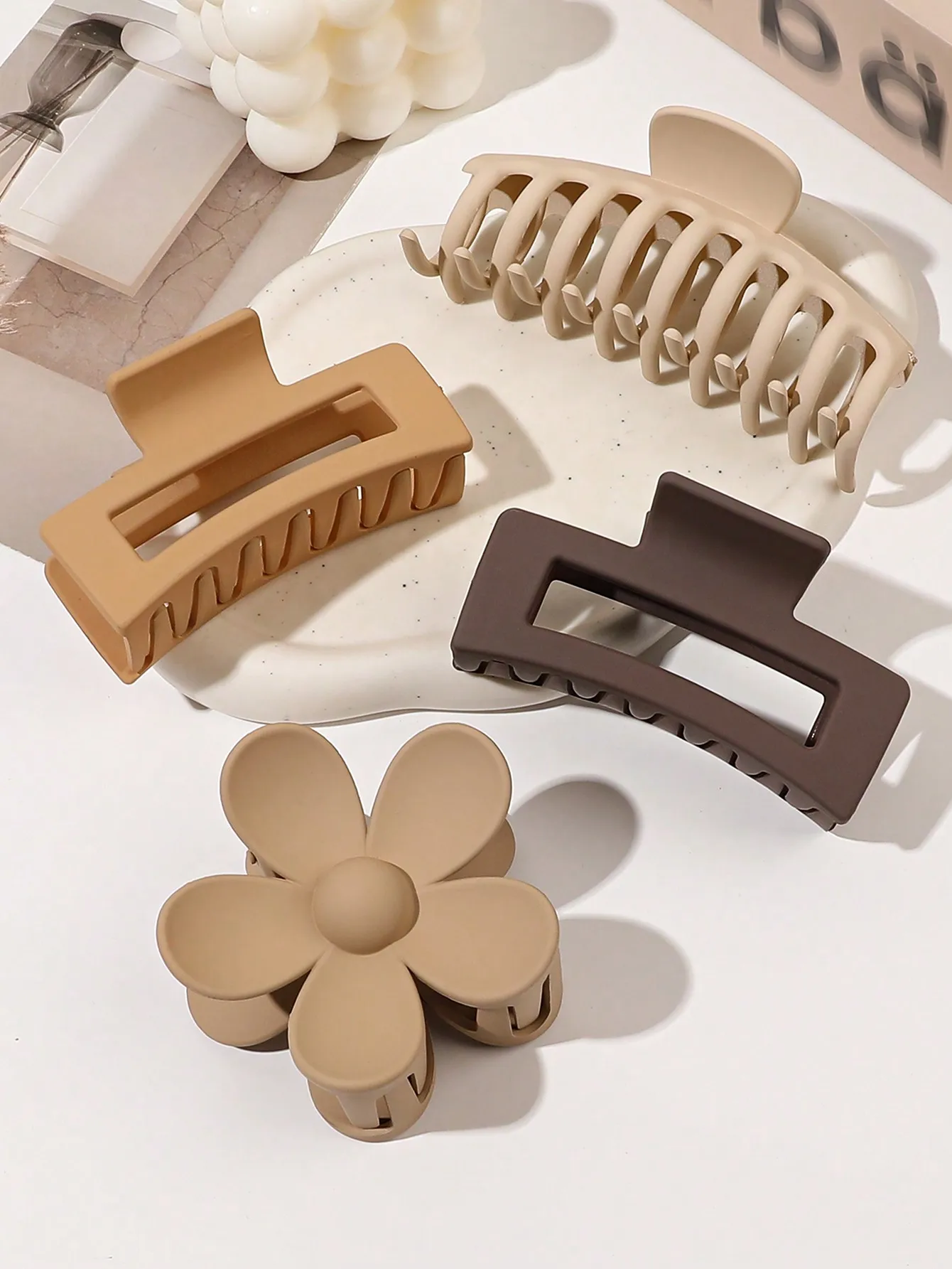 4 Stück klassische schwarze Haarklammern in verschiedenen Stilen, Blumenquadrat, große Haarnadeln, rutschfeste Haar-Accessoires für Frauen, dickes Haar – Detail 10