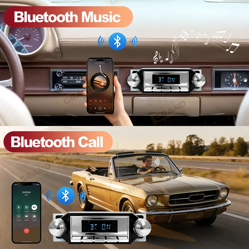 1DIN Retor Car Radio Vintage MP3 Player FM AM RDS Bluetooth For Ford F-Series Ranchero Bronco Mustang Galaxie Falcon Thunderbird view 5