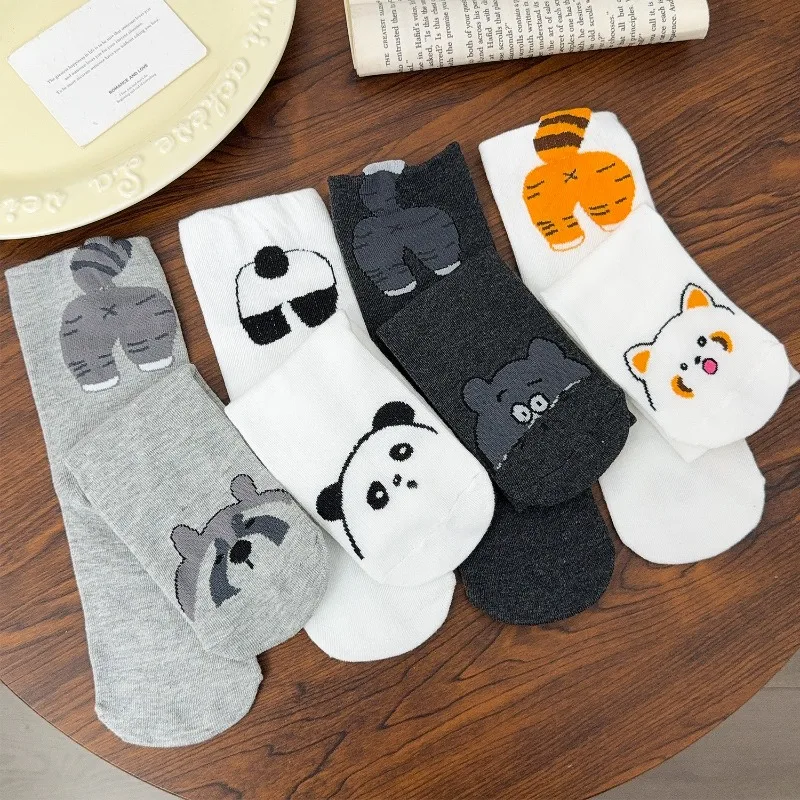 2026 جديد الكورية الكرتون جوارب بصور حيوانات جوارب قطنية Kawaii الأوسط جوارب أنبوبية الباندا الراكون الطباعة المنزل الطابق جورب زوجين الهدايا