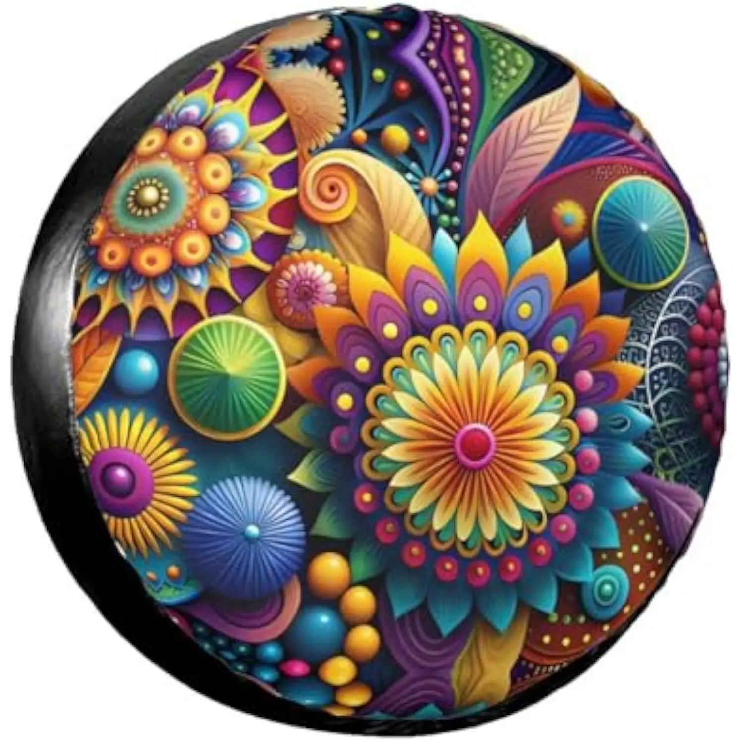 Vibrant Mandala Flower Tire Cover Waterproof Sun Protection Spare Wheel Protector for RV SUV Truck