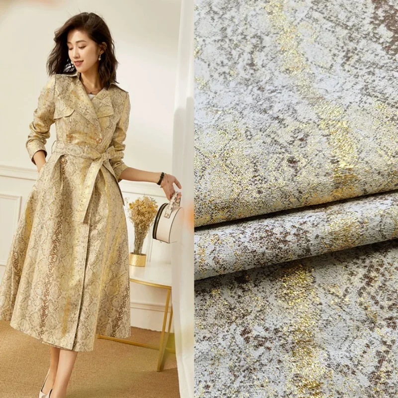 Jacquard Brocade Fabric Polyester Stiff Golden Thread Python Yarn-dyed Windbreaker Skirt Dress High-definition Diy Cloth