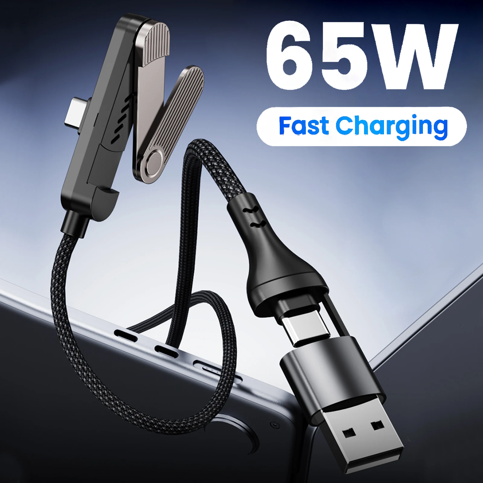 2-IN-1 USB/Type C to Type C Fast Charging Foldable Bracket Data Cable 3 Fold Desk Holder Charge Wire For Samsung For Xiaomi