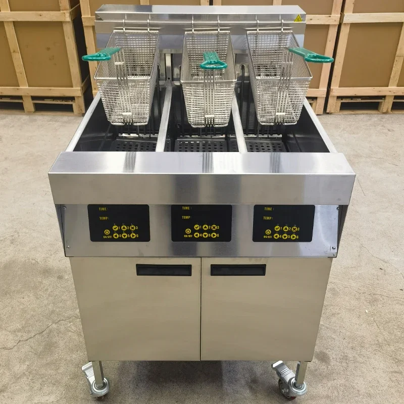 Commercial Kitchen Equipment Automatic Lift Large Capacity Deep Fryer 3 Tank 3 Basket Electric Deep Fryer With Oil Filter