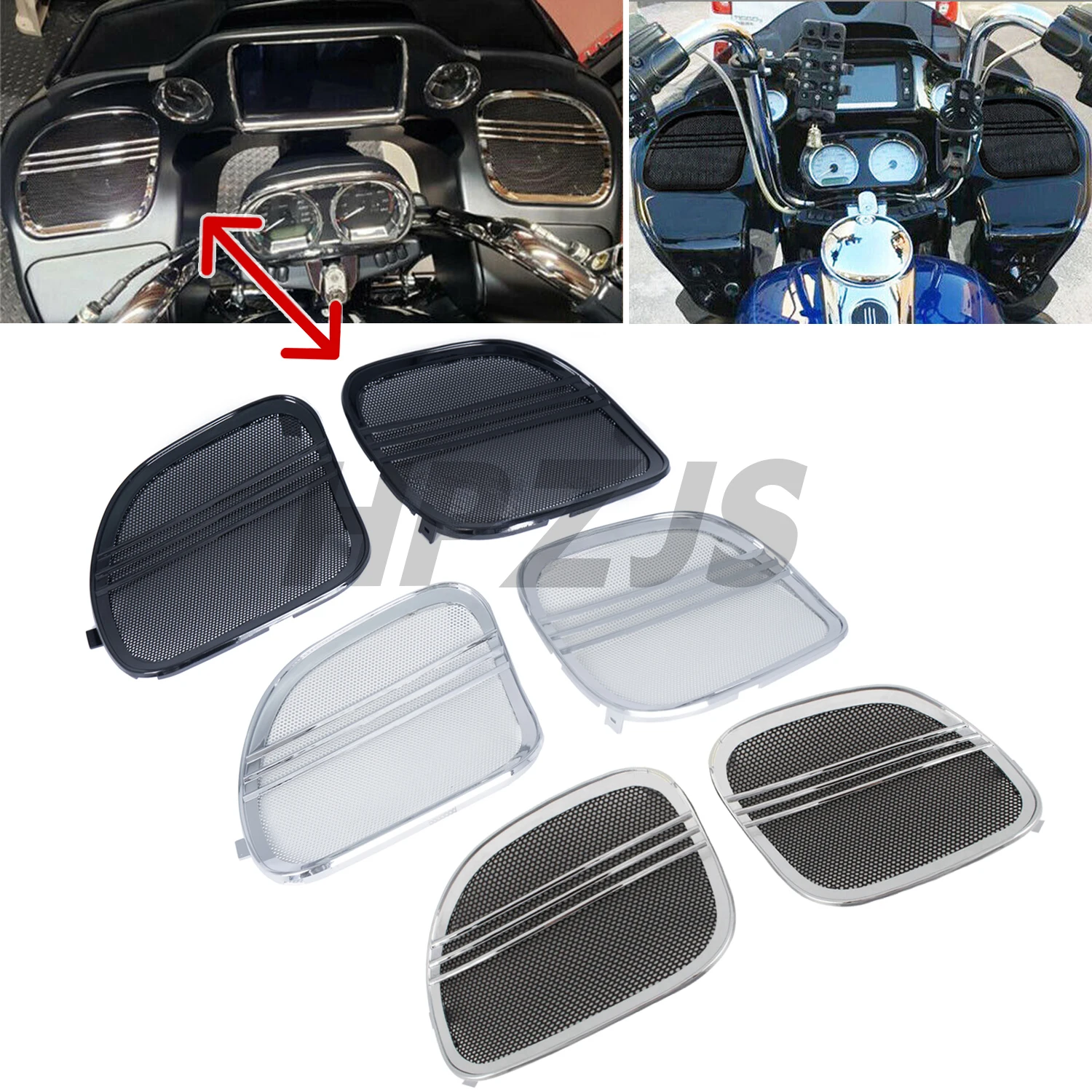 

For Harley Motorcycle Touring Road Glide Special FLTRX 2015-2023 Black/Chrome Tri Line Speaker Grills Trim Horn Cover