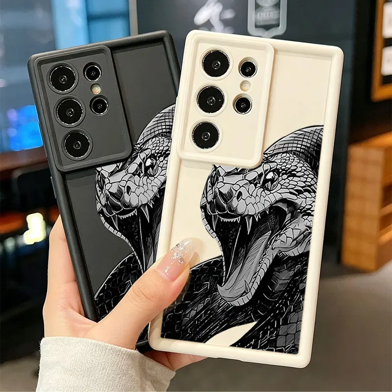 Black and White Cobra Snake Silicone Phone Case For Samsung Galaxy S26 Ultra S26 Edge S25 FE S24 S23 S22 ULTRA S21 PLUS S20FE