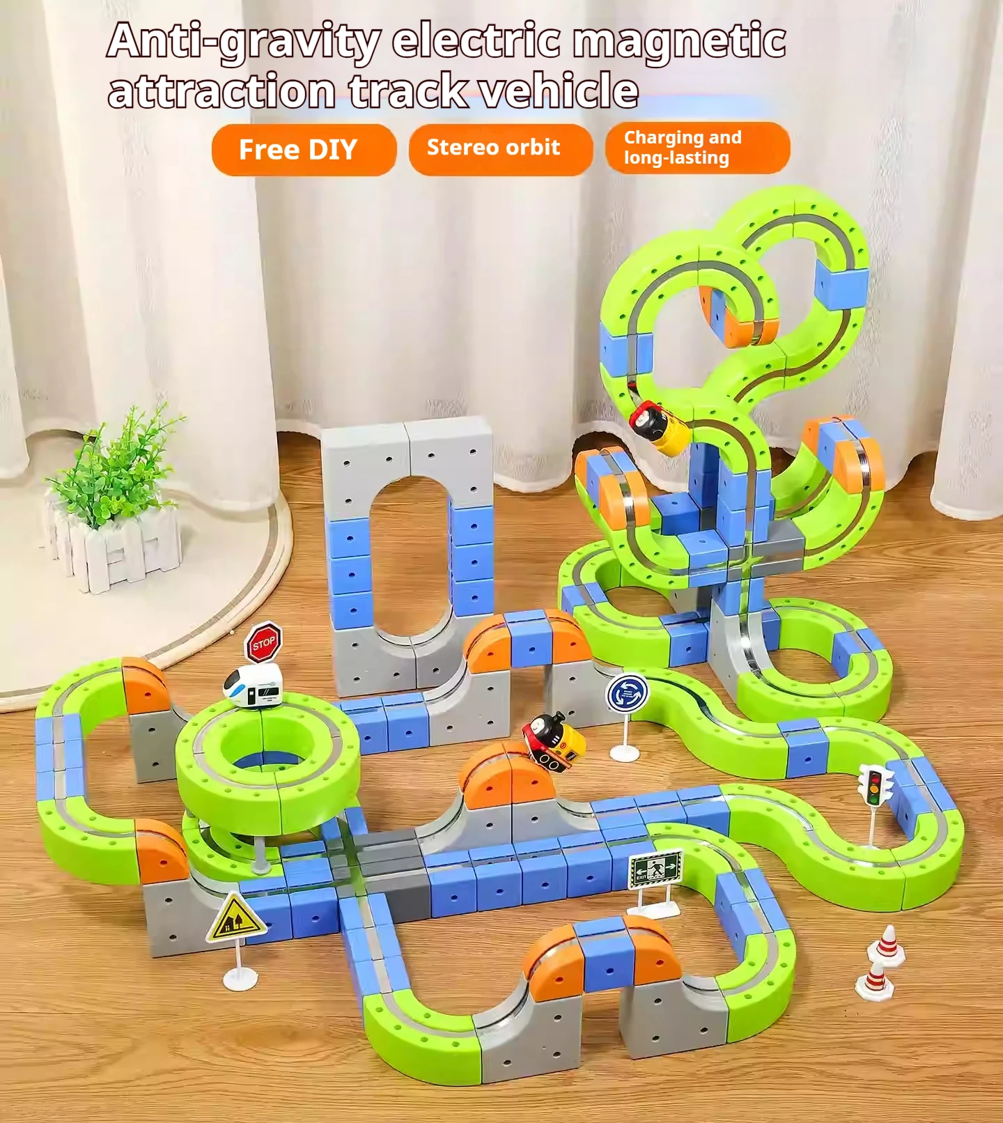 Coche magnético STEM Racing Car Rail Track Set 2025 - Tren motorizado Montessori y laberinto por gravedad, juguete, regalo educativo para niños